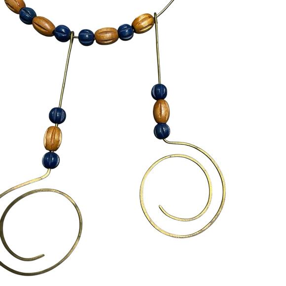 Vintage 1960’s MCM Modernist Choker Necklace Metal w/ Wooden Beads - Picture 5 of 5